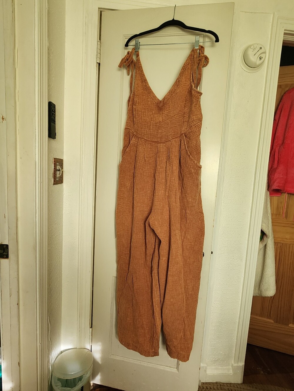 eesome Tie-Shoulder Wide-Leg Jumpsuit in Rust Orange